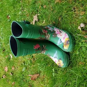 Joules Green Floral Patterned Boots